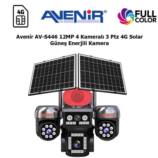 Avenir AV-S446 12MP 4 Kameralı 3 ptz 4G Solar Kamera avenir-av-s446-12mp-4-kamerali-3-ptz-4g-solar-kamera